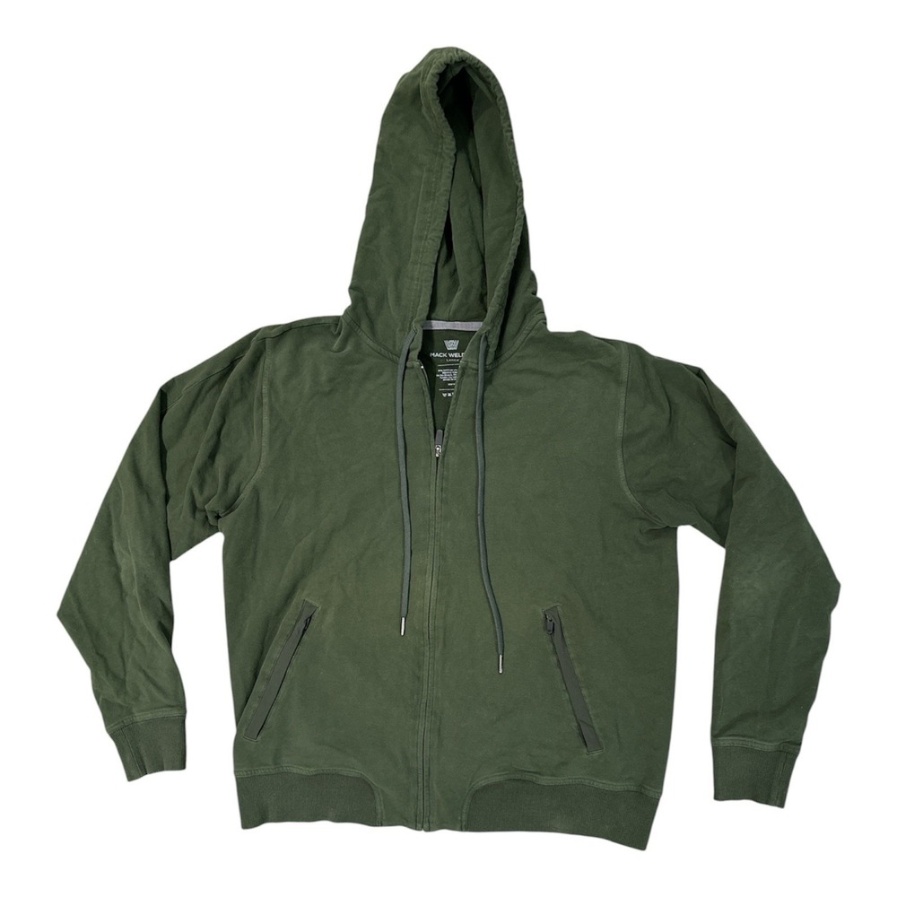 Mack Weldon Hoodie Mens Large Full Zip Sweatshirt Green Solid Stretch Jacket